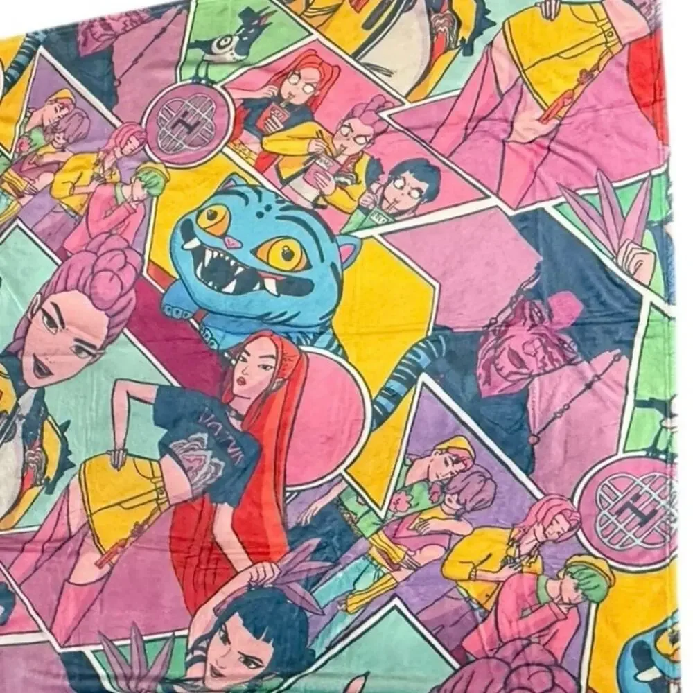 KPop Demon Hunters Throw Blanket 51x57 Rumi Mira Zoey Jinu Derpy Plush